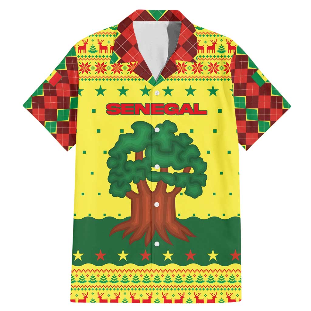 Senegal Christmas Family Matching Mermaid Dress and Hawaiian Shirt with Yellow-Green-Red Design, Baobab Tree, and National Coat of Arms Motif - Wonder Print Shop