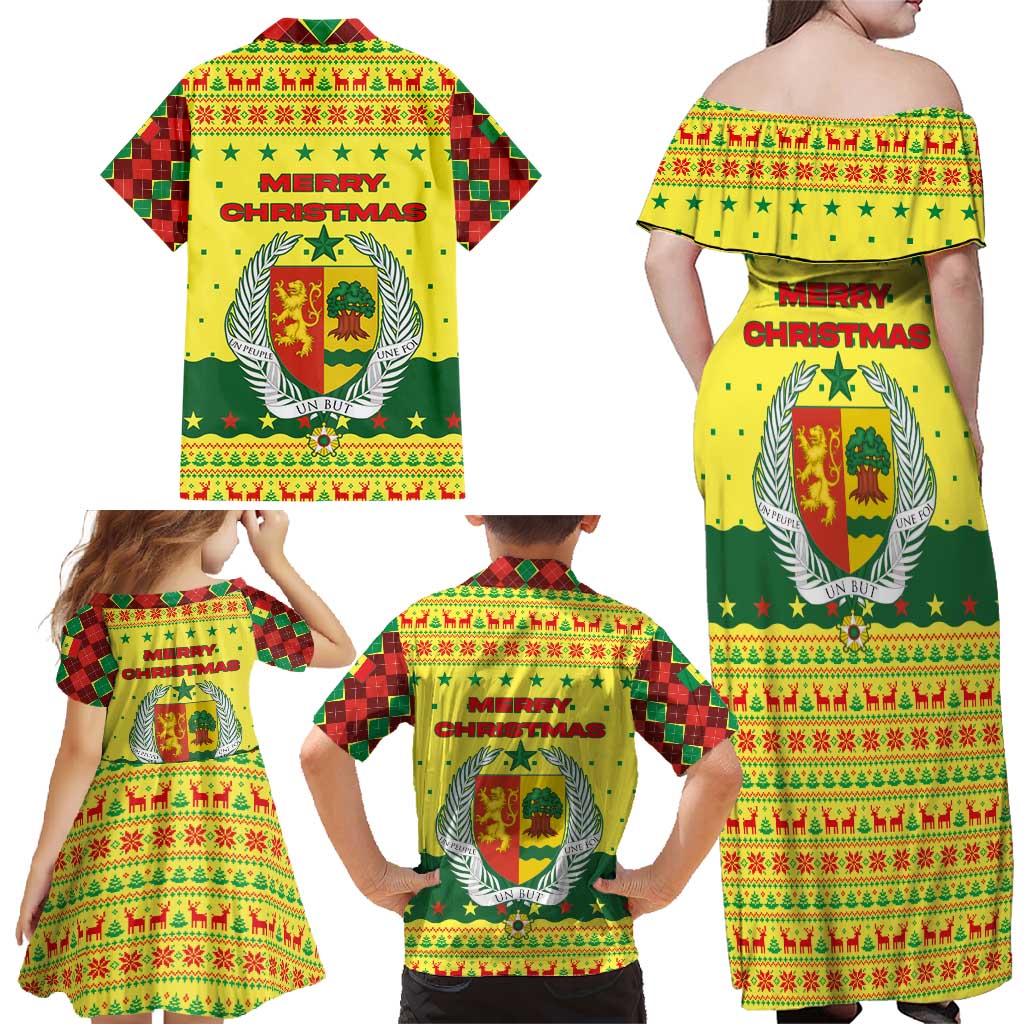 Senegal Christmas Family Matching Off Shoulder Maxi Dress and Hawaiian Shirt with Yellow-Green-Red Design, Baobab Tree, and National Coat of Arms Motif - Wonder Print Shop