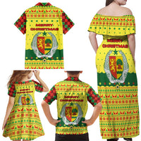 Senegal Christmas Family Matching Off Shoulder Maxi Dress and Hawaiian Shirt with Yellow-Green-Red Design, Baobab Tree, and National Coat of Arms Motif - Wonder Print Shop