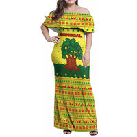 Senegal Christmas Family Matching Off Shoulder Maxi Dress and Hawaiian Shirt with Yellow-Green-Red Design, Baobab Tree, and National Coat of Arms Motif - Wonder Print Shop
