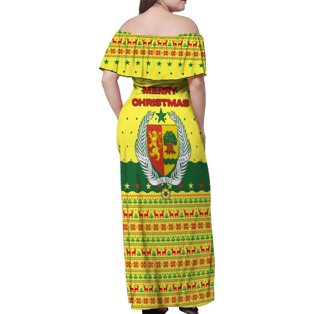 Senegal Christmas Family Matching Off Shoulder Maxi Dress and Hawaiian Shirt with Yellow-Green-Red Design, Baobab Tree, and National Coat of Arms Motif - Wonder Print Shop