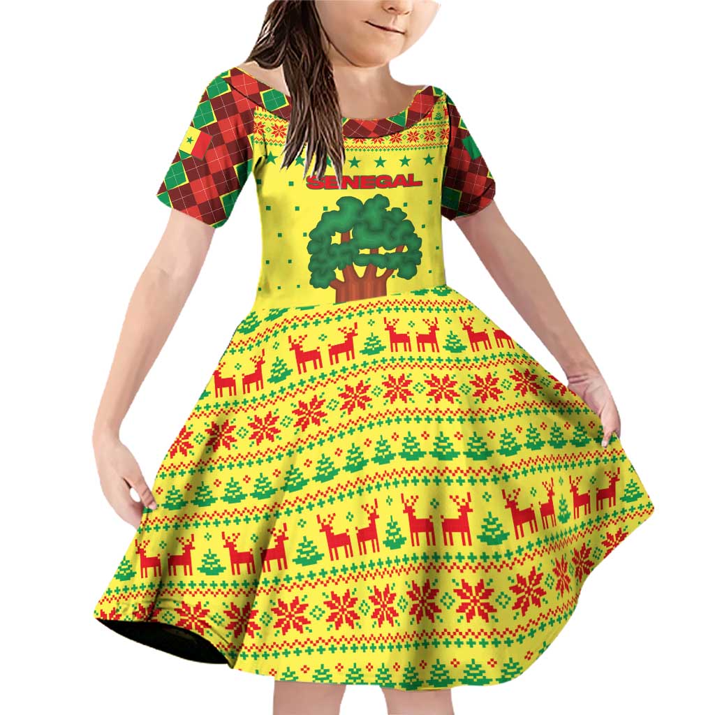 Senegal Christmas Family Matching Off Shoulder Short Dress and Hawaiian Shirt with Yellow-Green-Red Design, Baobab Tree, and National Coat of Arms Motif - Wonder Print Shop