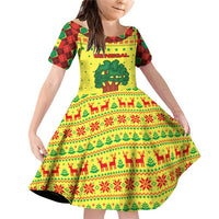 Senegal Christmas Family Matching Off Shoulder Short Dress and Hawaiian Shirt with Yellow-Green-Red Design, Baobab Tree, and National Coat of Arms Motif - Wonder Print Shop