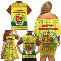 Senegal Christmas Family Matching Off Shoulder Short Dress and Hawaiian Shirt with Yellow-Green-Red Design, Baobab Tree, and National Coat of Arms Motif - Wonder Print Shop