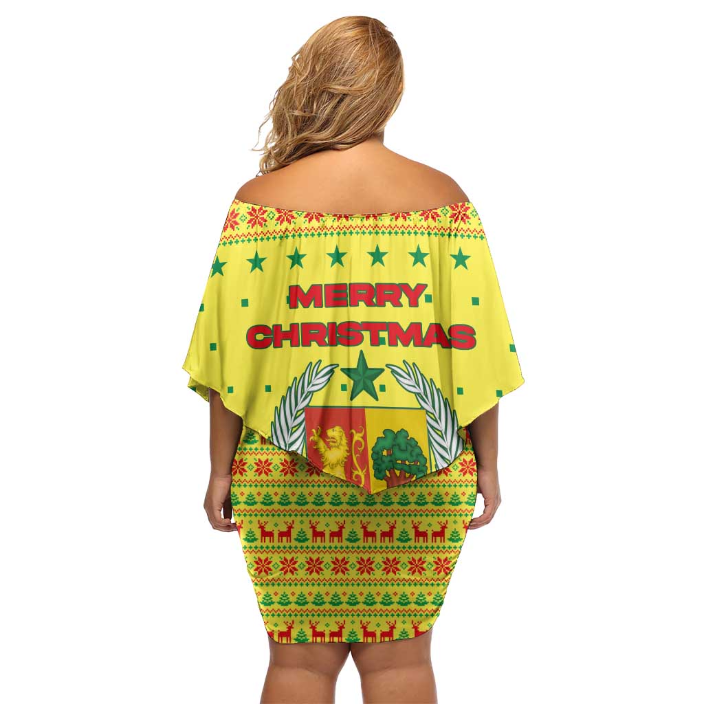 Senegal Christmas Family Matching Off Shoulder Short Dress and Hawaiian Shirt with Yellow-Green-Red Design, Baobab Tree, and National Coat of Arms Motif - Wonder Print Shop