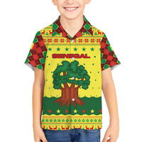 Senegal Christmas Family Matching Off Shoulder Short Dress and Hawaiian Shirt with Yellow-Green-Red Design, Baobab Tree, and National Coat of Arms Motif - Wonder Print Shop