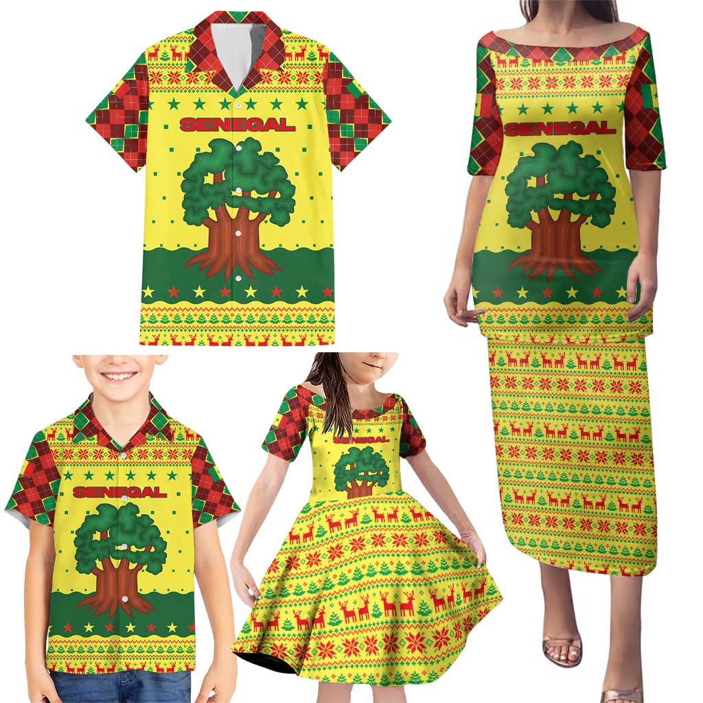 Senegal Christmas Family Matching Puletasi and Hawaiian Shirt with Yellow-Green-Red Design, Baobab Tree, and National Coat of Arms Motif - Wonder Print Shop