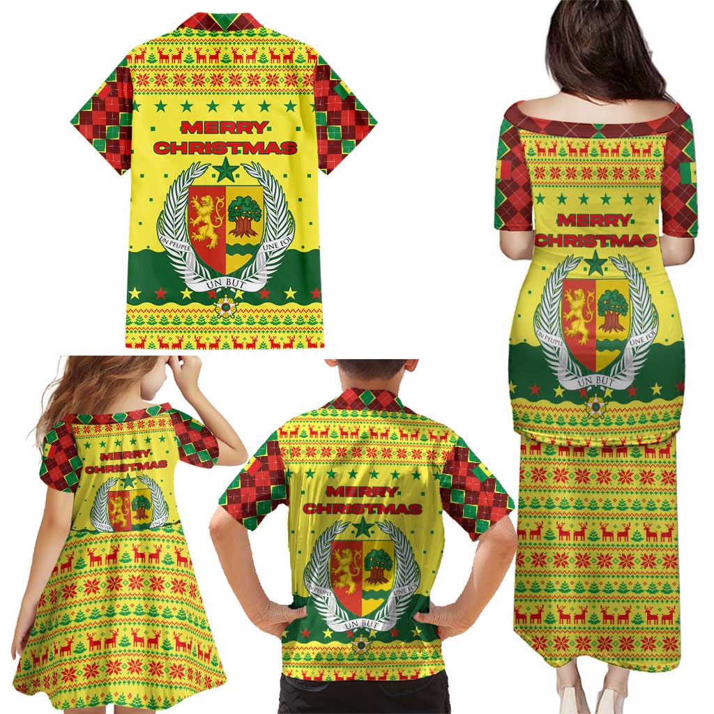 Senegal Christmas Family Matching Puletasi and Hawaiian Shirt with Yellow-Green-Red Design, Baobab Tree, and National Coat of Arms Motif - Wonder Print Shop