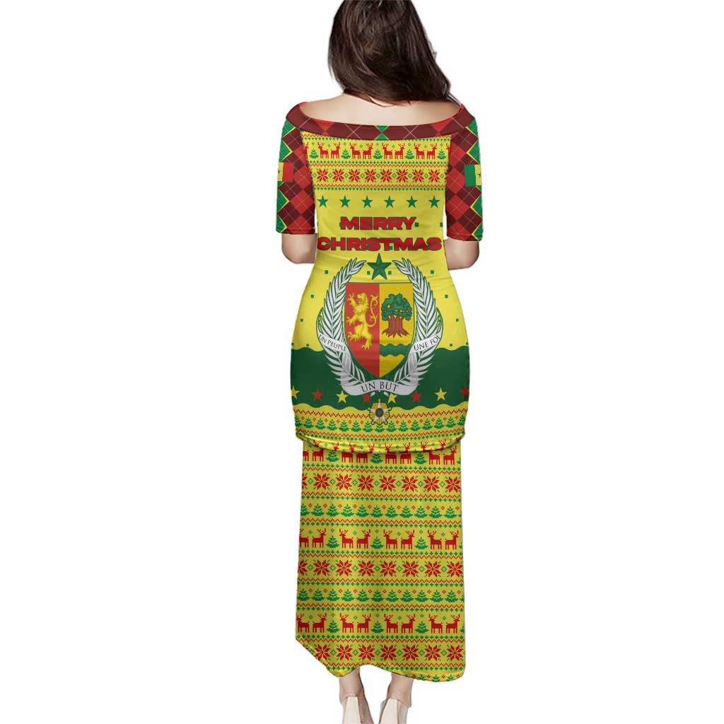 Senegal Christmas Family Matching Puletasi and Hawaiian Shirt with Yellow-Green-Red Design, Baobab Tree, and National Coat of Arms Motif - Wonder Print Shop