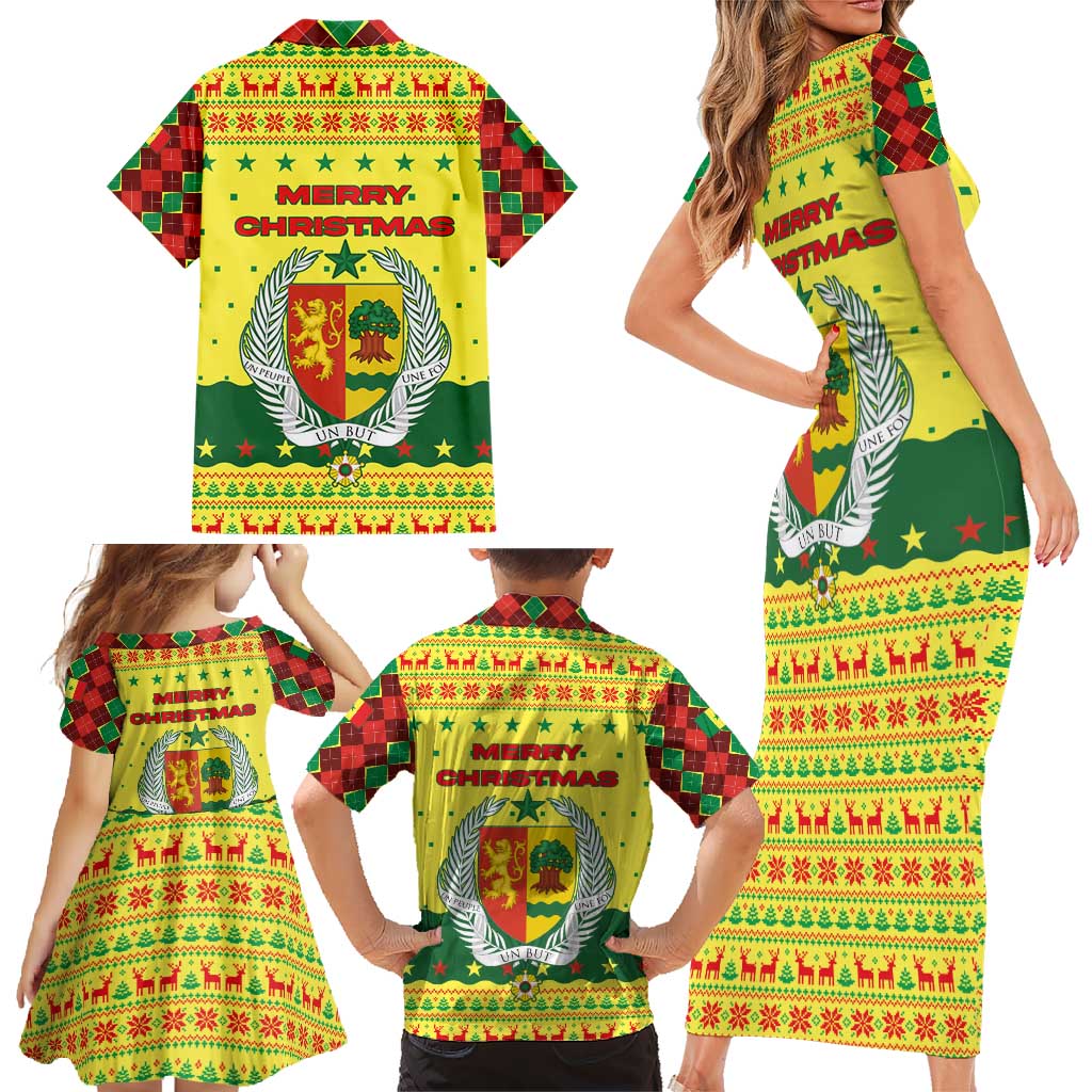 Senegal Christmas Family Matching Short Sleeve Bodycon Dress and Hawaiian Shirt with Yellow-Green-Red Design, Baobab Tree, and National Coat of Arms Motif - Wonder Print Shop