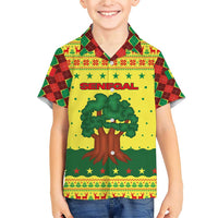 Senegal Christmas Family Matching Short Sleeve Bodycon Dress and Hawaiian Shirt with Yellow-Green-Red Design, Baobab Tree, and National Coat of Arms Motif - Wonder Print Shop