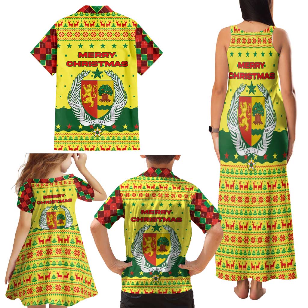 Senegal Christmas Family Matching Tank Maxi Dress and Hawaiian Shirt with Yellow-Green-Red Design, Baobab Tree, and National Coat of Arms Motif - Wonder Print Shop