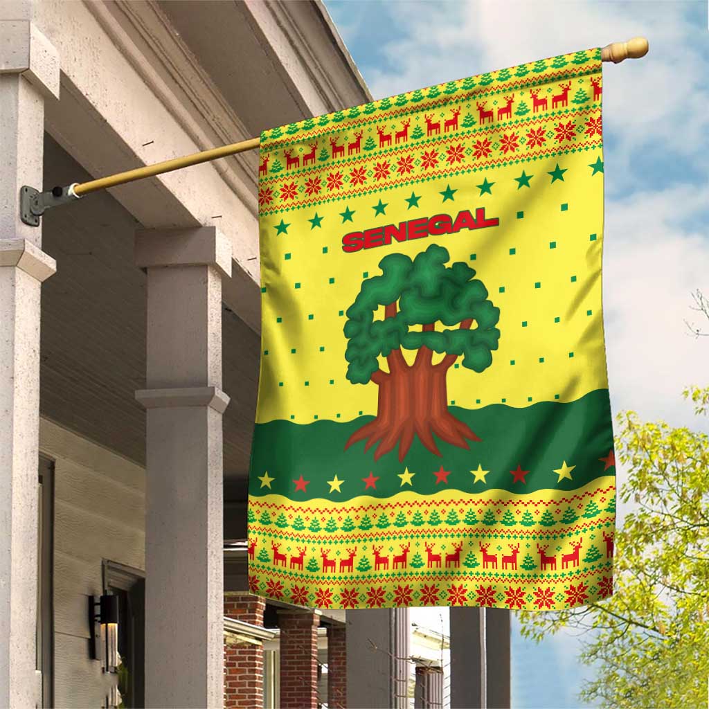 Senegal Christmas Garden Flag with Yellow-Green-Red Design, Baobab Tree, and National Coat of Arms Motif - Wonder Print Shop
