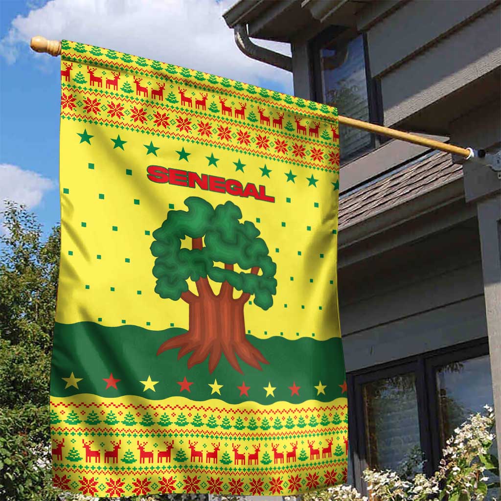 Senegal Christmas Garden Flag with Yellow-Green-Red Design, Baobab Tree, and National Coat of Arms Motif - Wonder Print Shop