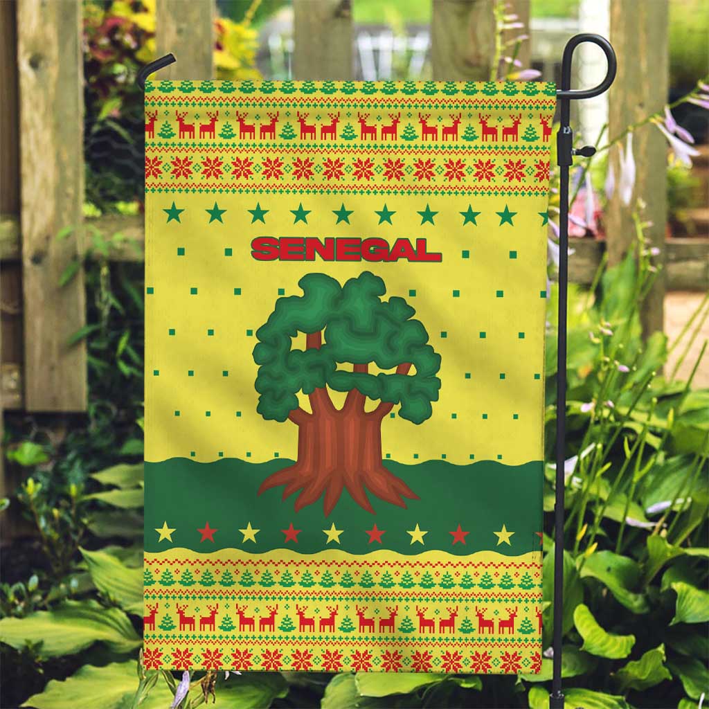 Senegal Christmas Garden Flag with Yellow-Green-Red Design, Baobab Tree, and National Coat of Arms Motif - Wonder Print Shop