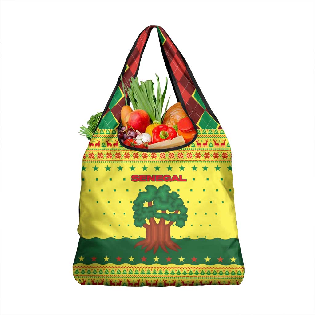 Senegal Christmas Grocery Bag with Yellow-Green-Red Design, Baobab Tree, and National Coat of Arms Motif - Wonder Print Shop