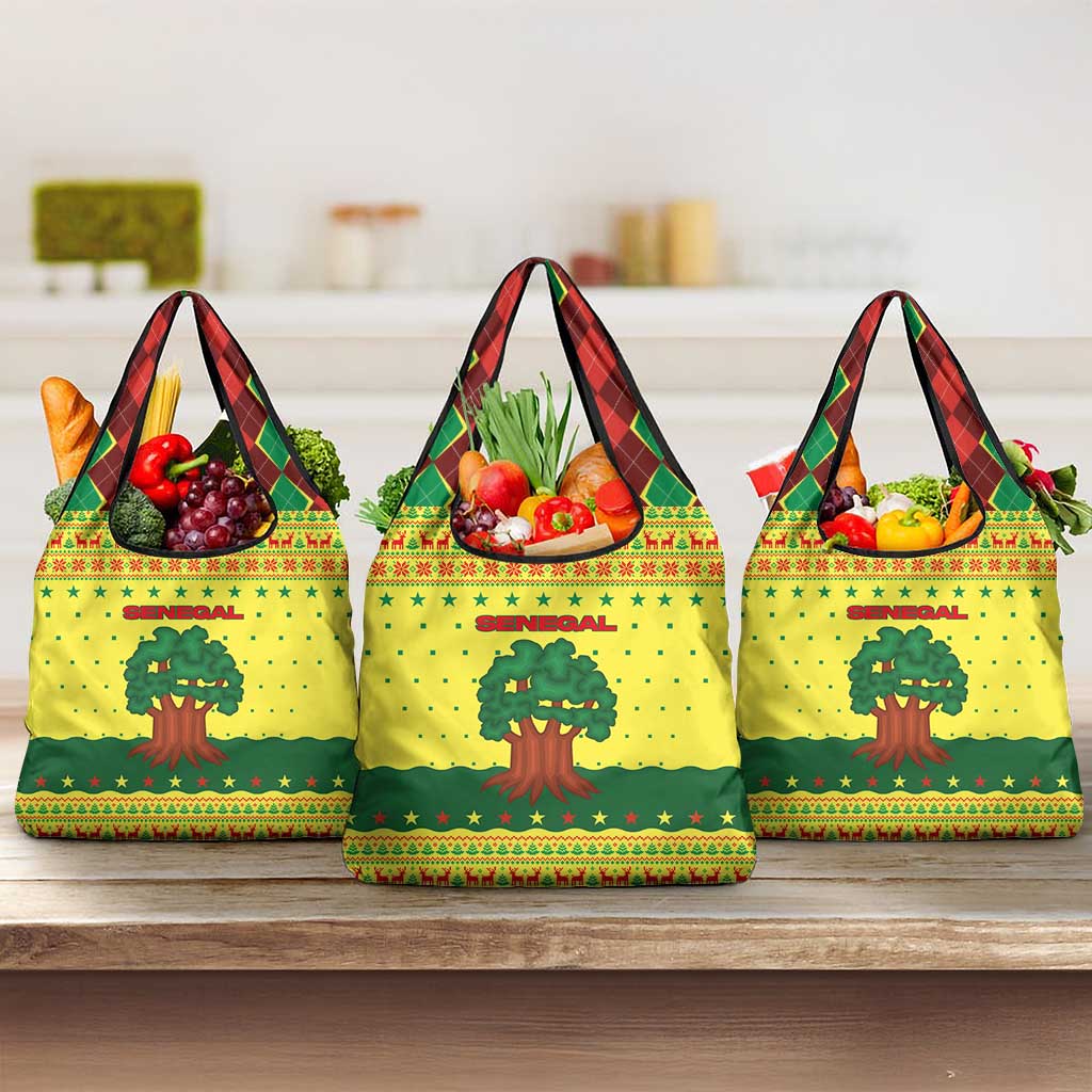 Senegal Christmas Grocery Bag with Yellow-Green-Red Design, Baobab Tree, and National Coat of Arms Motif - Wonder Print Shop