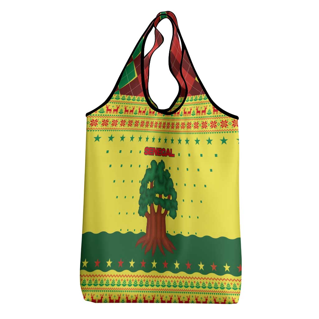 Senegal Christmas Grocery Bag with Yellow-Green-Red Design, Baobab Tree, and National Coat of Arms Motif - Wonder Print Shop
