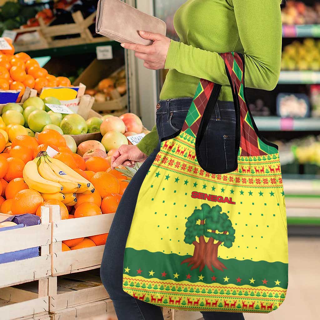 Senegal Christmas Grocery Bag with Yellow-Green-Red Design, Baobab Tree, and National Coat of Arms Motif - Wonder Print Shop
