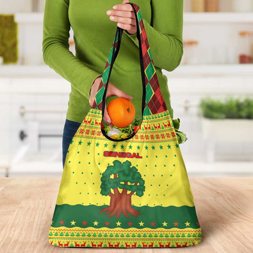 Senegal Christmas Grocery Bag with Yellow-Green-Red Design, Baobab Tree, and National Coat of Arms Motif - Wonder Print Shop