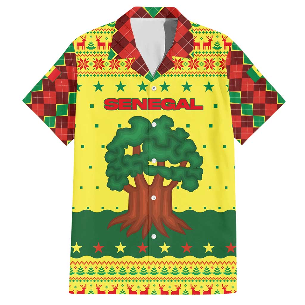 Senegal Christmas Hawaiian Shirt with Yellow-Green-Red Design, Baobab Tree, and National Coat of Arms Motif - Wonder Print Shop