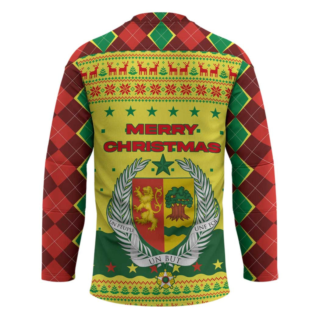 Senegal Christmas Hockey Jersey with Yellow-Green-Red Design, Baobab Tree, and National Coat of Arms Motif - Wonder Print Shop