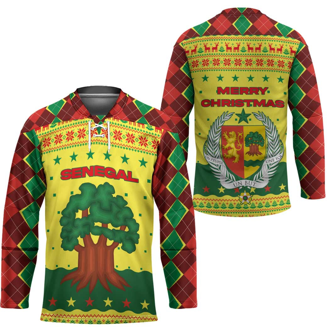 Senegal Christmas Hockey Jersey with Yellow-Green-Red Design, Baobab Tree, and National Coat of Arms Motif - Wonder Print Shop