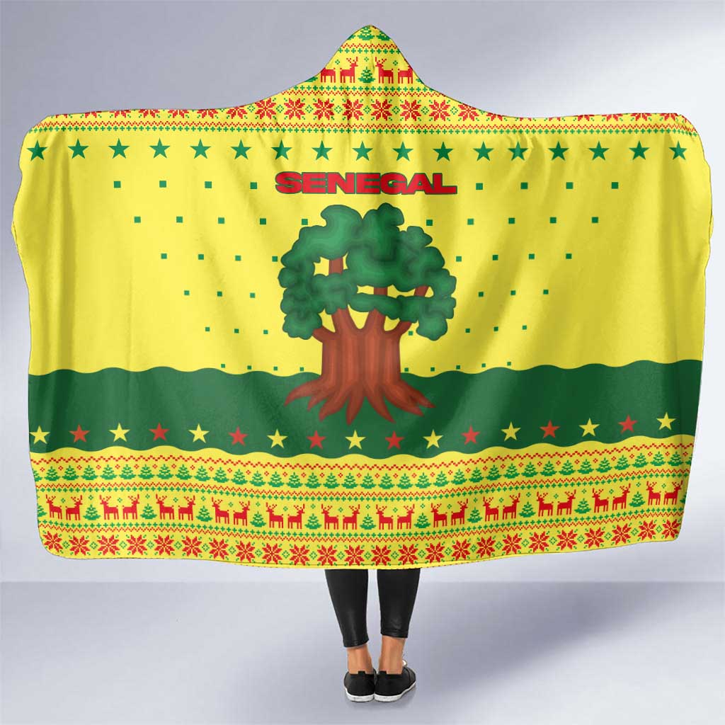 Senegal Christmas Hooded Blanket with Yellow-Green-Red Design, Baobab Tree, and National Coat of Arms Motif - Wonder Print Shop