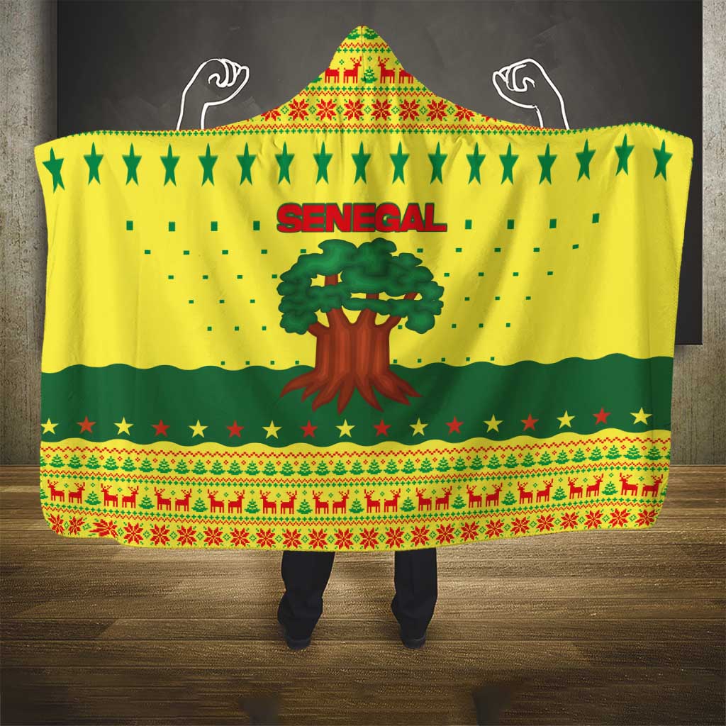 Senegal Christmas Hooded Blanket with Yellow-Green-Red Design, Baobab Tree, and National Coat of Arms Motif - Wonder Print Shop