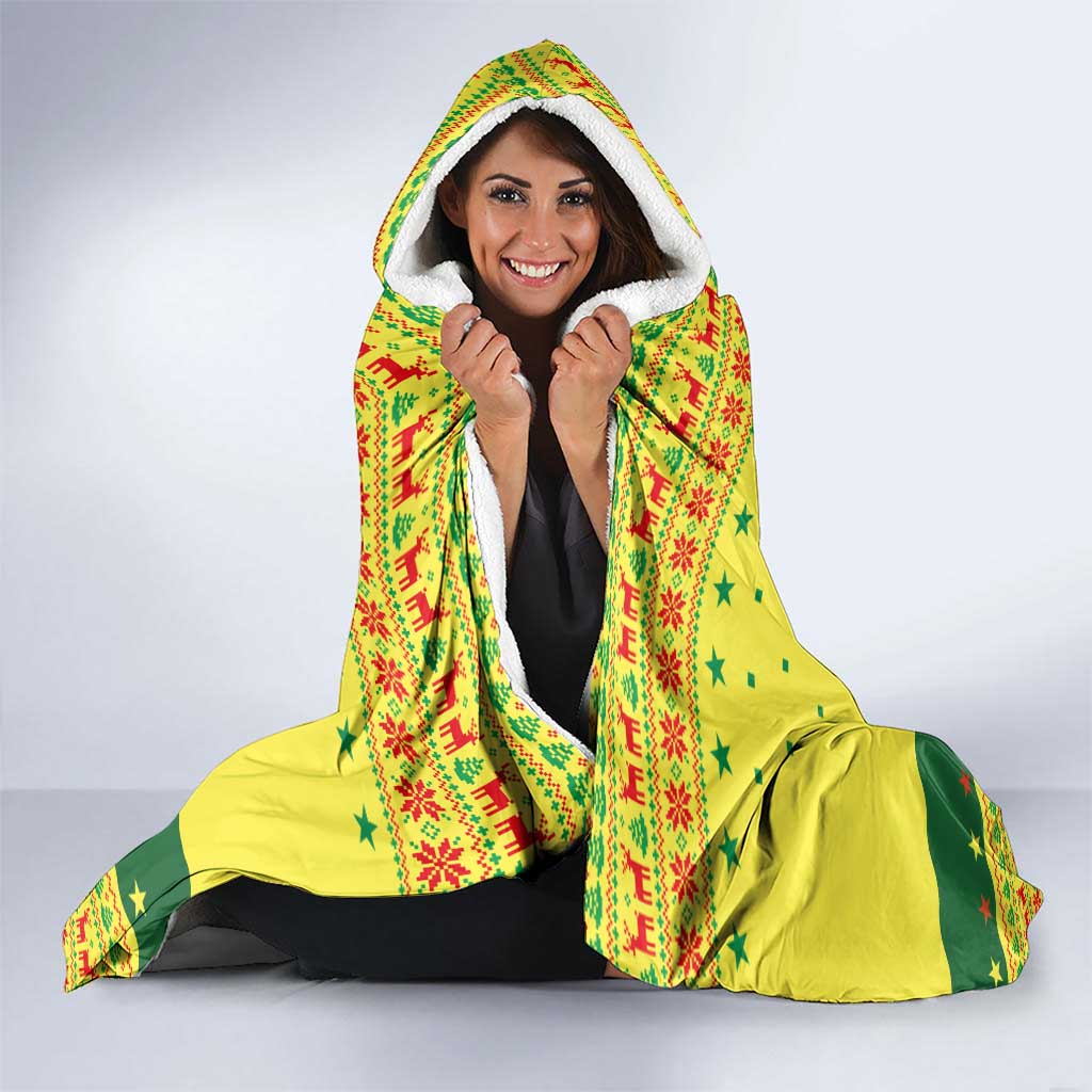 Senegal Christmas Hooded Blanket with Yellow-Green-Red Design, Baobab Tree, and National Coat of Arms Motif - Wonder Print Shop