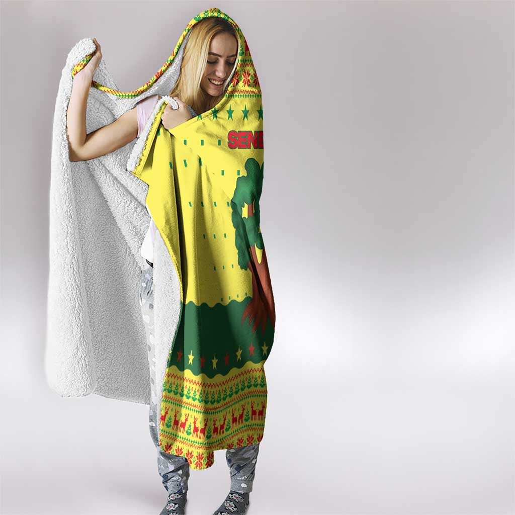 Senegal Christmas Hooded Blanket with Yellow-Green-Red Design, Baobab Tree, and National Coat of Arms Motif - Wonder Print Shop