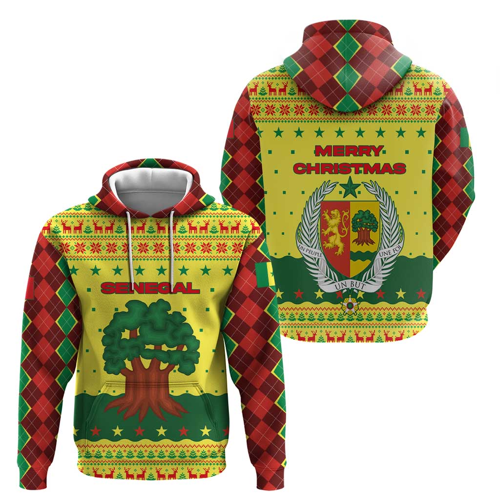 Senegal Christmas Hoodie with Yellow-Green-Red Design, Baobab Tree, and National Coat of Arms Motif - Wonder Print Shop