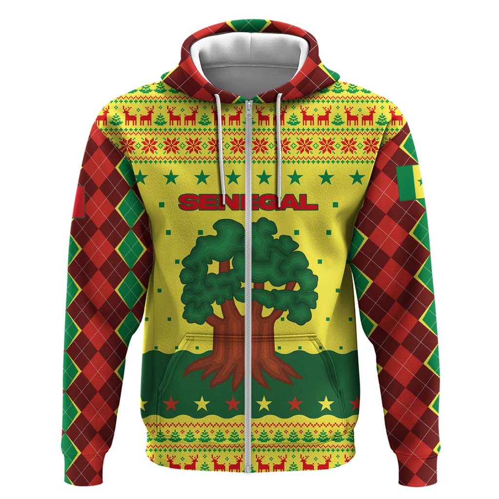 Senegal Christmas Hoodie with Yellow-Green-Red Design, Baobab Tree, and National Coat of Arms Motif - Wonder Print Shop