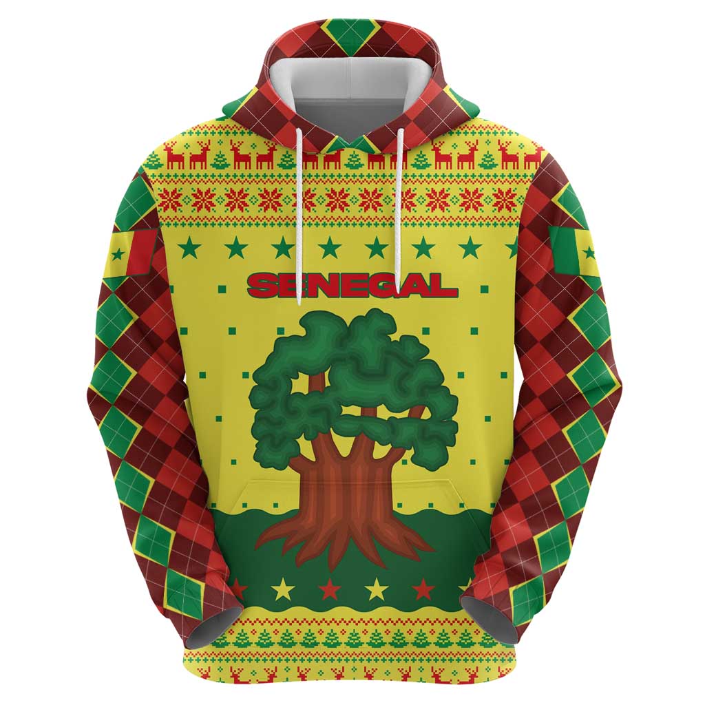 Senegal Christmas Hoodie with Yellow-Green-Red Design, Baobab Tree, and National Coat of Arms Motif - Wonder Print Shop