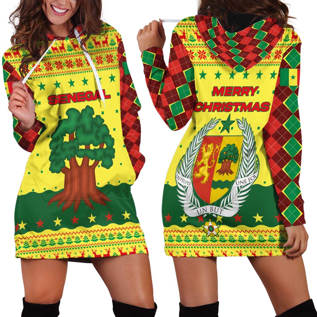Senegal Christmas Hoodie Dress with Yellow-Green-Red Design, Baobab Tree, and National Coat of Arms Motif - Wonder Print Shop