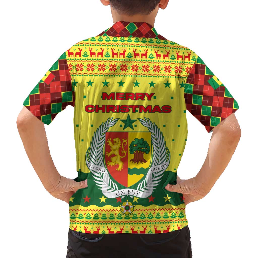 Senegal Christmas Kid Hawaiian Shirt with Yellow-Green-Red Design, Baobab Tree, and National Coat of Arms Motif - Wonder Print Shop