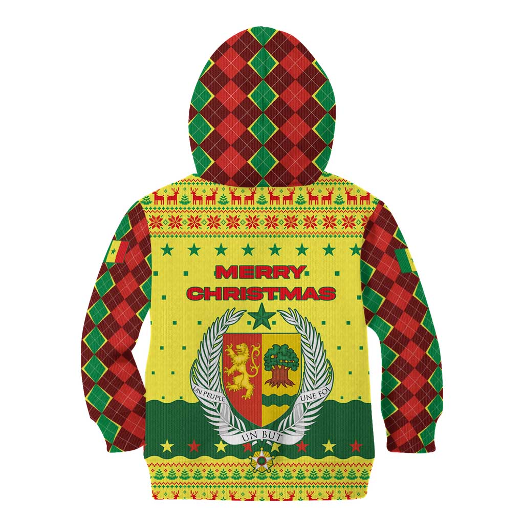 Senegal Christmas Kid Hoodie with Yellow-Green-Red Design, Baobab Tree, and National Coat of Arms Motif - Wonder Print Shop