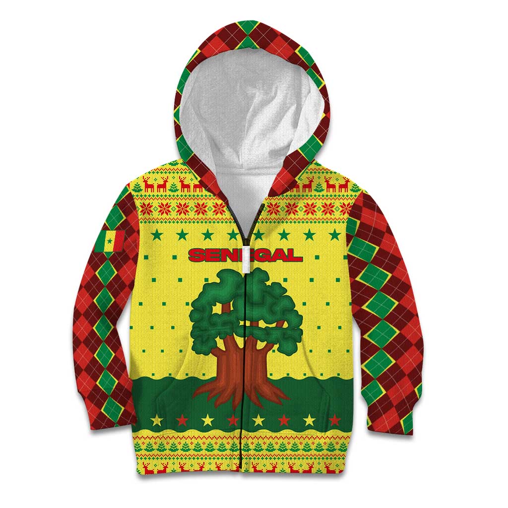 Senegal Christmas Kid Hoodie with Yellow-Green-Red Design, Baobab Tree, and National Coat of Arms Motif - Wonder Print Shop