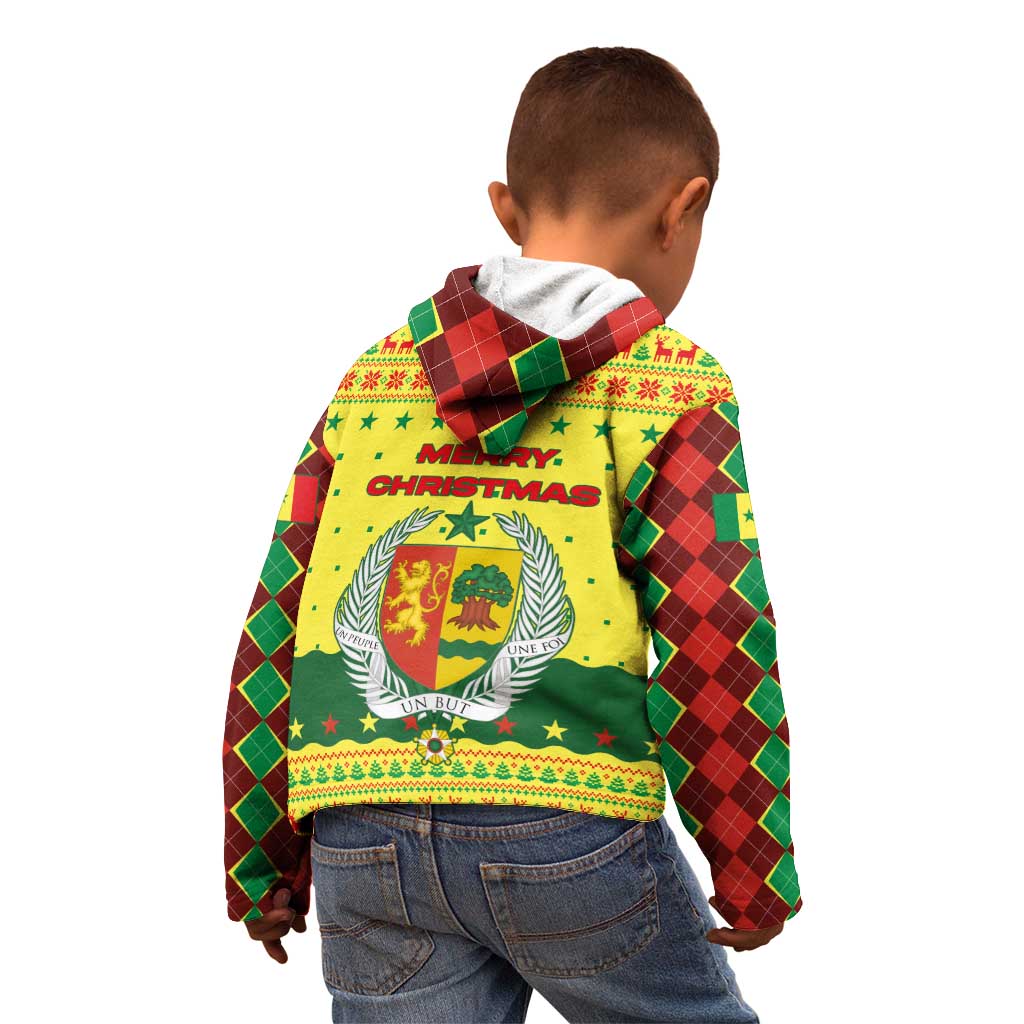 Senegal Christmas Kid Hoodie with Yellow-Green-Red Design, Baobab Tree, and National Coat of Arms Motif - Wonder Print Shop