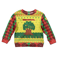 Senegal Christmas Kid Ugly Christmas Sweater with Yellow-Green-Red Design, Baobab Tree, and National Coat of Arms Motif - Wonder Print Shop