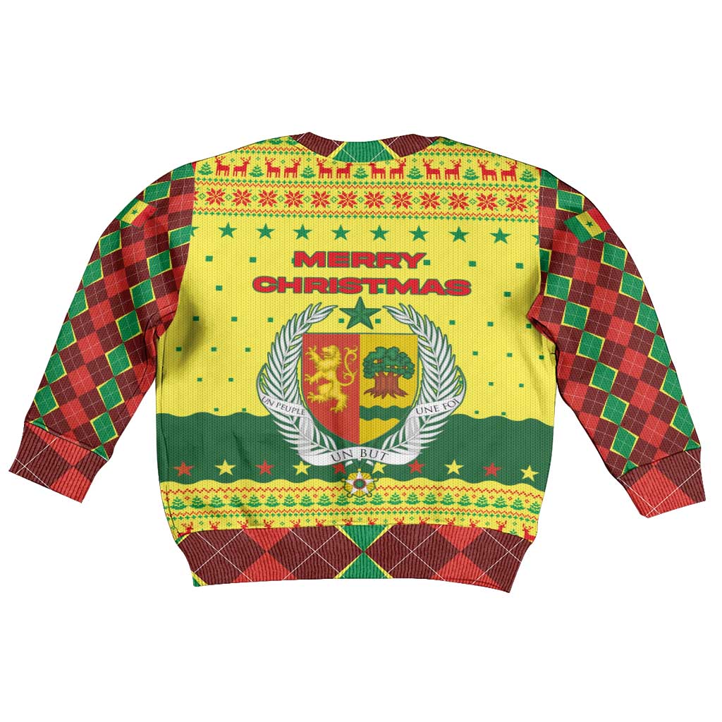 Senegal Christmas Kid Ugly Christmas Sweater with Yellow-Green-Red Design, Baobab Tree, and National Coat of Arms Motif - Wonder Print Shop