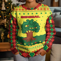 Senegal Christmas Kid Ugly Christmas Sweater with Yellow-Green-Red Design, Baobab Tree, and National Coat of Arms Motif - Wonder Print Shop