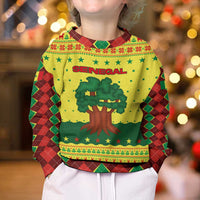 Senegal Christmas Kid Ugly Christmas Sweater with Yellow-Green-Red Design, Baobab Tree, and National Coat of Arms Motif - Wonder Print Shop