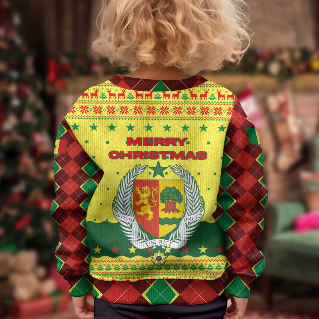 Senegal Christmas Kid Ugly Christmas Sweater with Yellow-Green-Red Design, Baobab Tree, and National Coat of Arms Motif - Wonder Print Shop