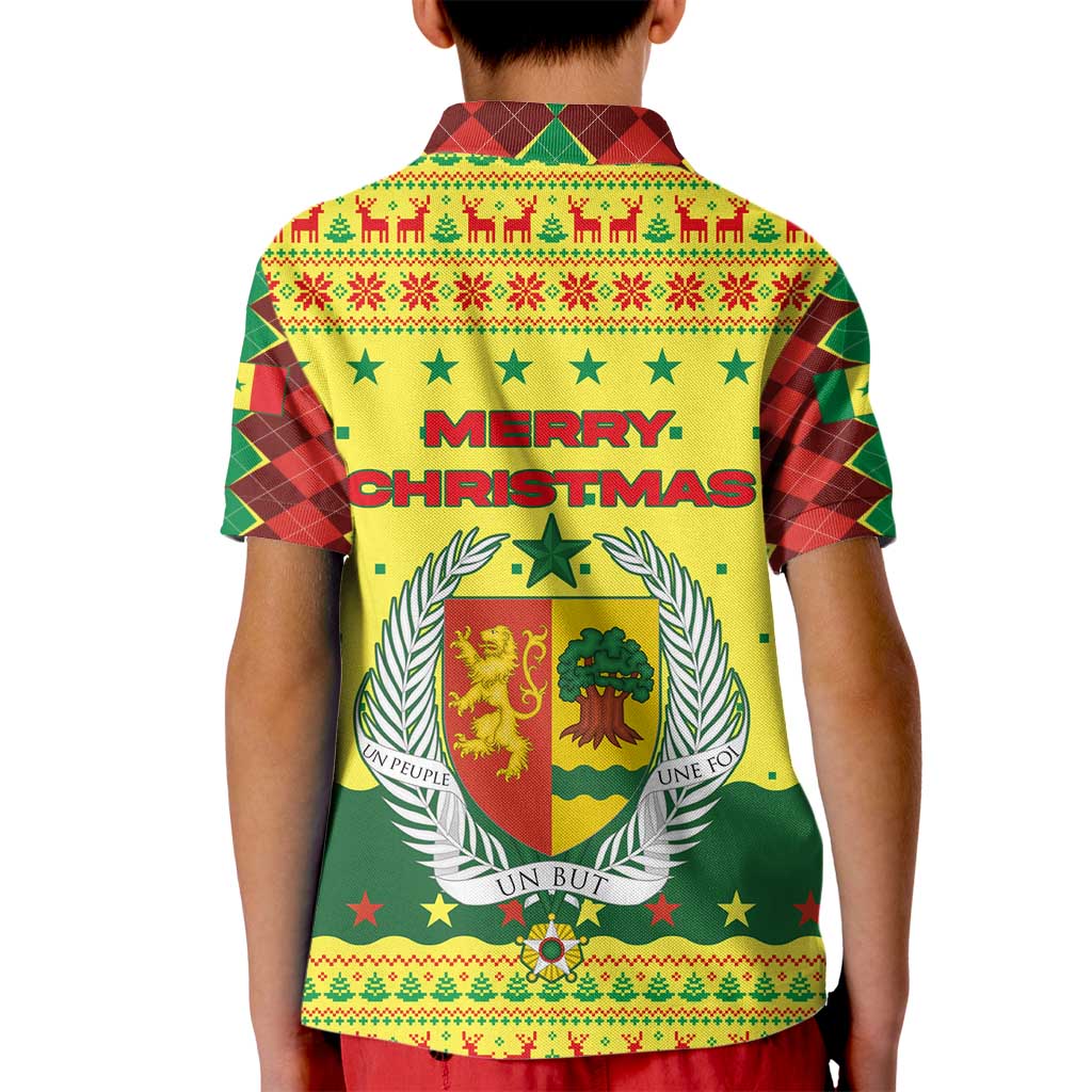 Senegal Christmas Kid Polo Shirt with Yellow-Green-Red Design, Baobab Tree, and National Coat of Arms Motif - Wonder Print Shop