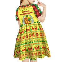 Senegal Christmas Kid Short Sleeve Dress with Yellow-Green-Red Design, Baobab Tree, and National Coat of Arms Motif - Wonder Print Shop