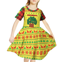 Senegal Christmas Kid Short Sleeve Dress with Yellow-Green-Red Design, Baobab Tree, and National Coat of Arms Motif - Wonder Print Shop