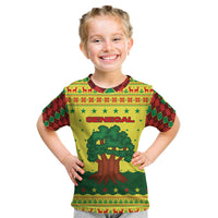 Senegal Christmas Kid T Shirt with Yellow-Green-Red Design, Baobab Tree, and National Coat of Arms Motif - Wonder Print Shop