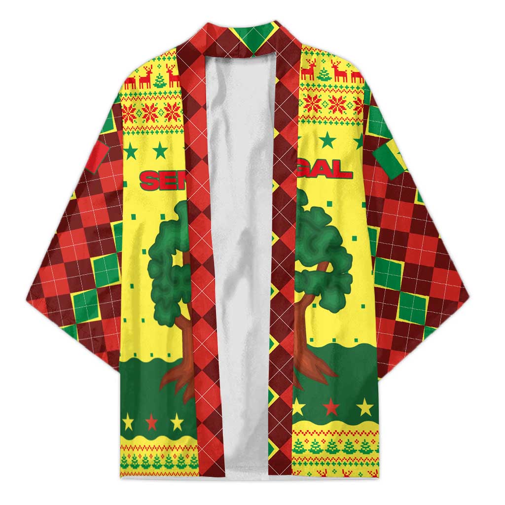 Senegal Christmas Kimono with Yellow-Green-Red Design, Baobab Tree, and National Coat of Arms Motif - Wonder Print Shop