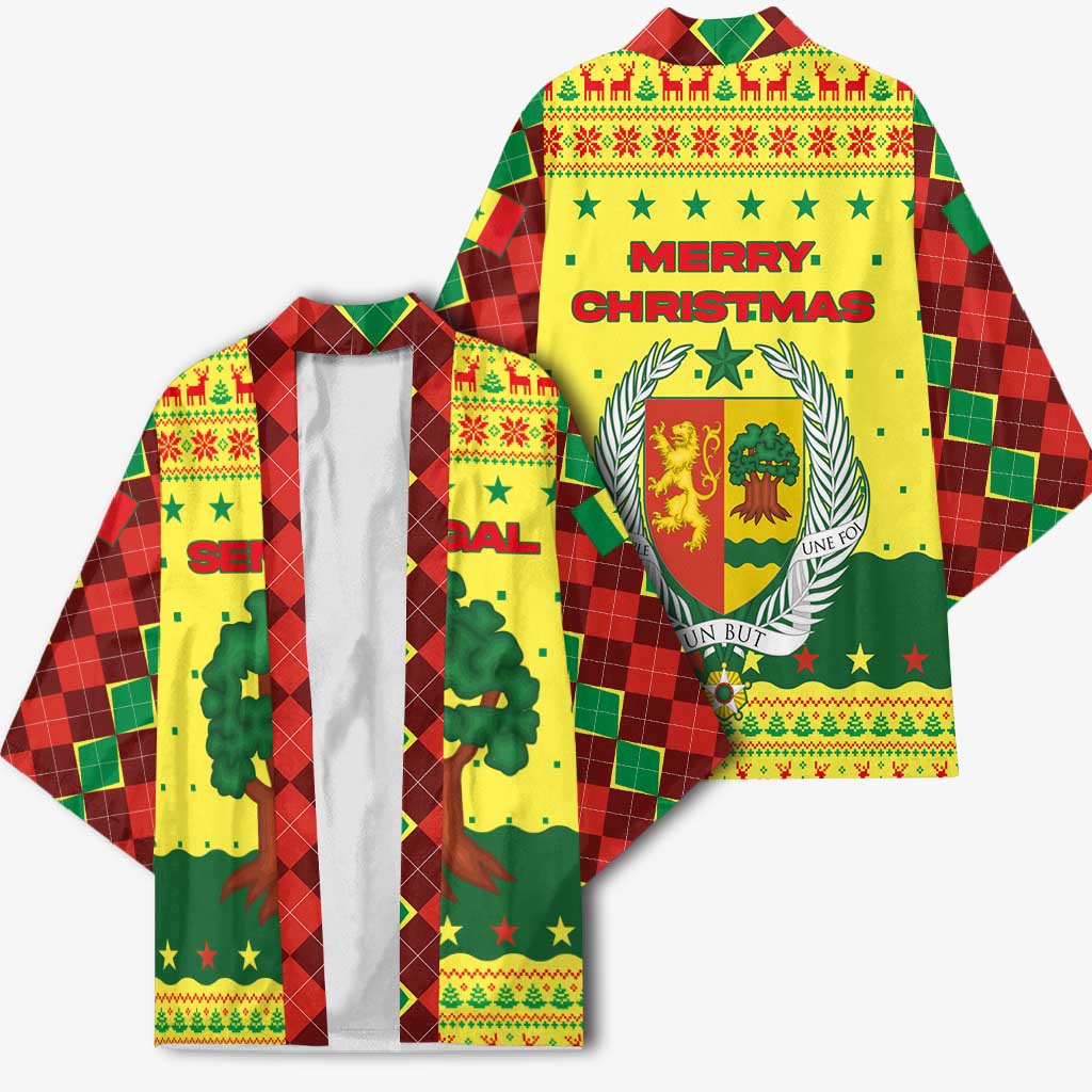 Senegal Christmas Kimono with Yellow-Green-Red Design, Baobab Tree, and National Coat of Arms Motif - Wonder Print Shop